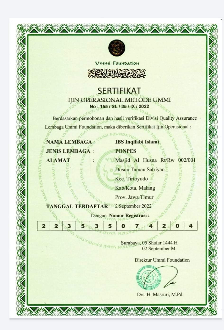 Sertifikat Ijin Operasional Metode UMMI